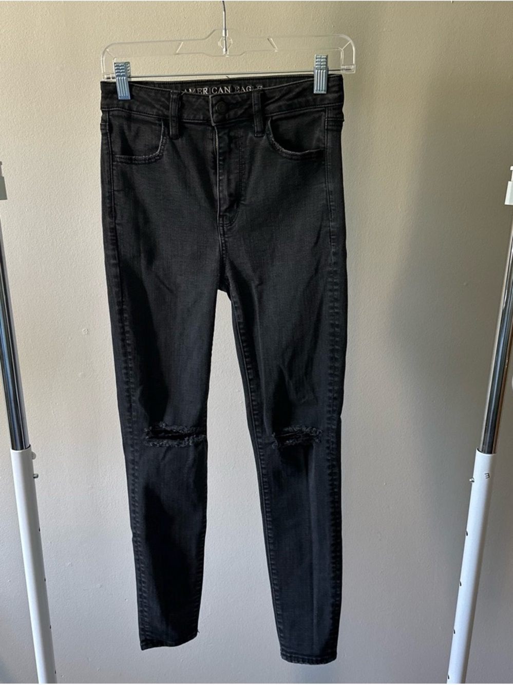 American Rag Black Skinny Jeans with Knee Distressing